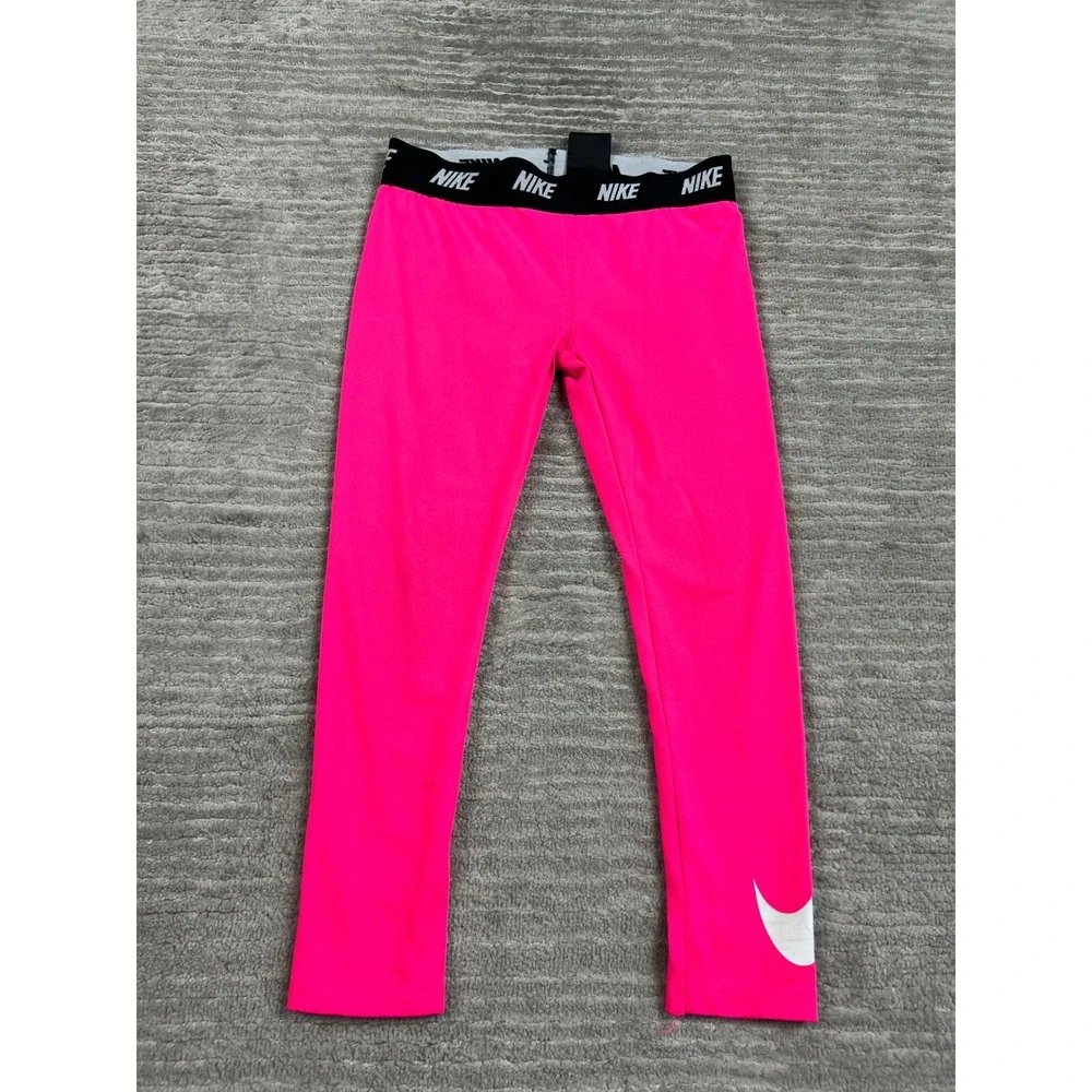 Nike Leggings Girls 6 M Pink Dri-FIT Activewear Swoosh Logo Elastic Waist Pants